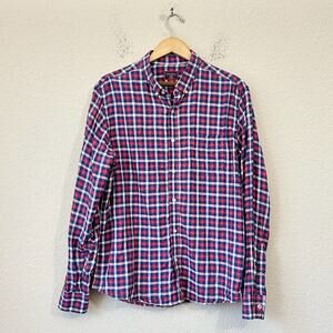 UNTUCKIT Linen Shirt Red Blue Plaid Button Down Slim Fit Western Retro